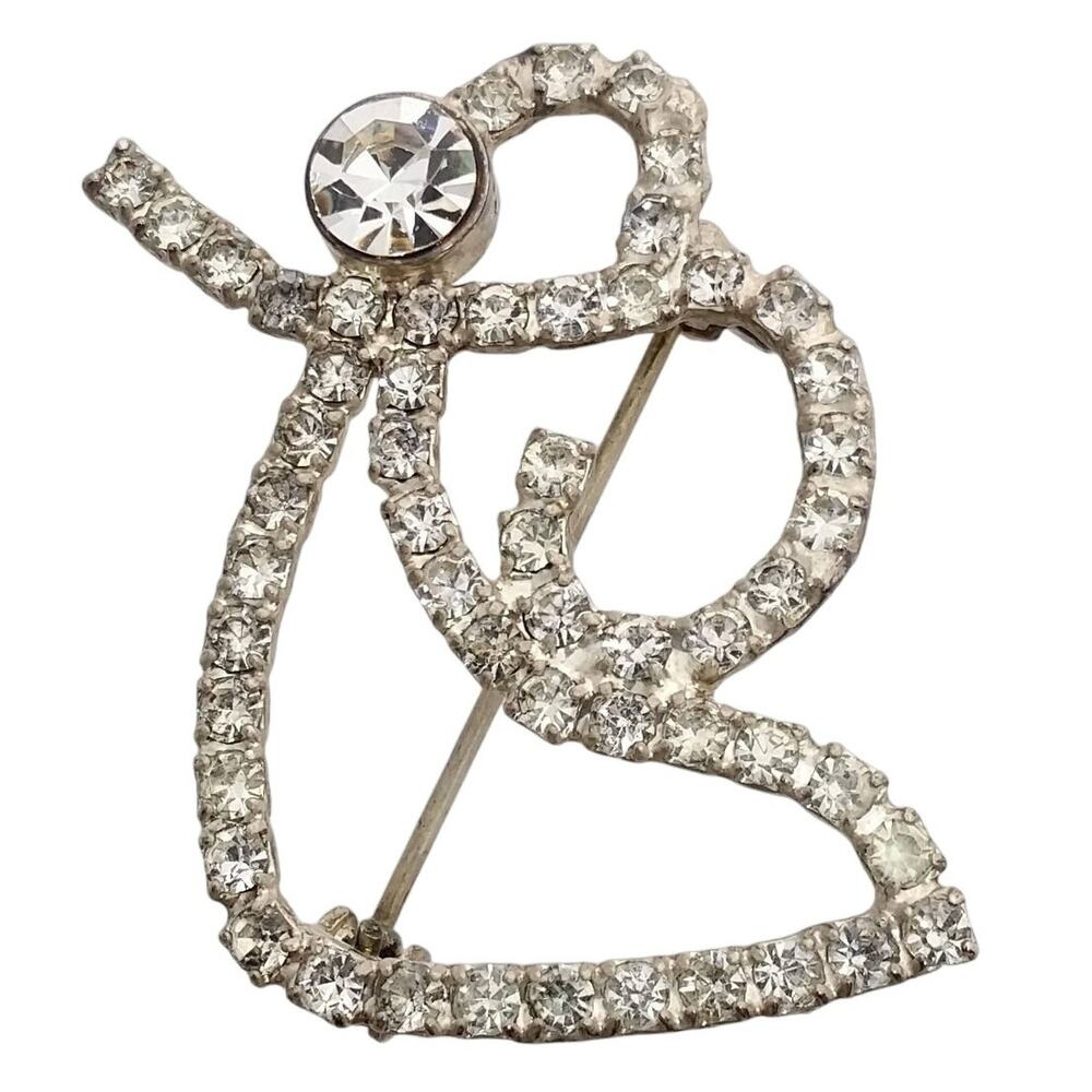 Rhinestone Angel Brooch Silver Tone Vintage Small Pin Holiday